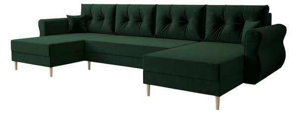 Coltar extensibil in forma de U SILVIANO, verde inchis, 300x140 cm + 2 perne GRATUIT