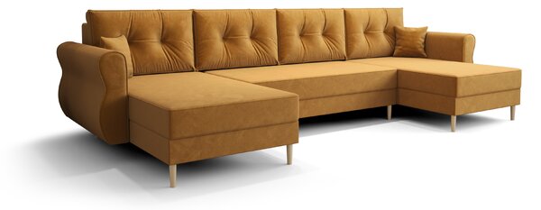 Coltar extensibil in forma de U SILVIANO, mustar, 300x140 cm + 2 perne GRATUIT