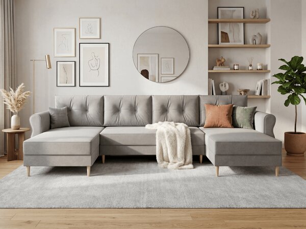 Coltar extensibil in forma de U SILVIANO, gri, 300x140 cm + 2 perne GRATUIT