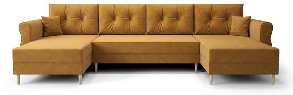 Coltar extensibil in forma de U SILVIANO, mustar, 300x140 cm + 2 perne GRATUIT