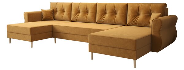 Coltar extensibil in forma de U SILVIANO, mustar, 300x140 cm + 2 perne GRATUIT