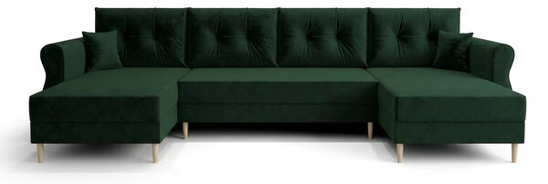 Coltar extensibil in forma de U SILVIANO, verde inchis, 300x140 cm + 2 perne GRATUIT