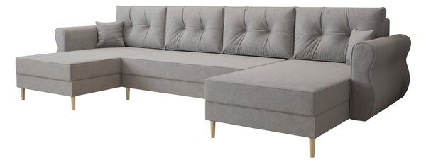 Coltar extensibil in forma de U SILVIANO, gri, 300x140 cm + 2 perne GRATUIT
