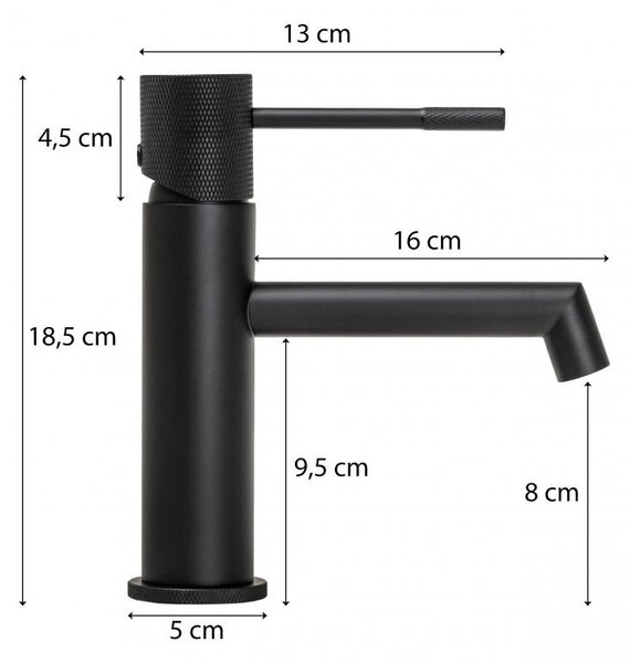 Erga Meri, baterie chiuveta h-185, negru mat, ERG-YKA-BU.MERI-24-BLK