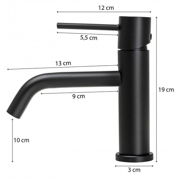 Erga Moli, baterie chiuveta h-190, negru mat, ERG-YKA-BU.MOLI-24-BLK