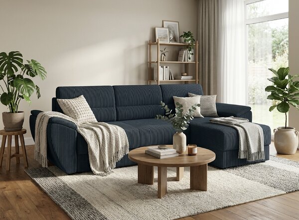 Coltar extensibil de colt TAVERO, albastru inchis, reversibil, 251x140 cm