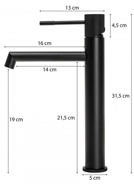 Erga Meri, baterie chiuveta inalta h-315, negru mat, ERG-YKA-BU.MERI-36-BLK