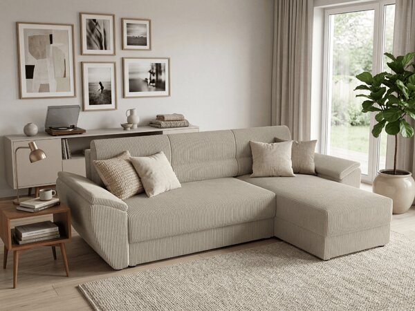 Coltar extensibil de colt TAVERO, bej deschis, reversibil, 251x140 cm