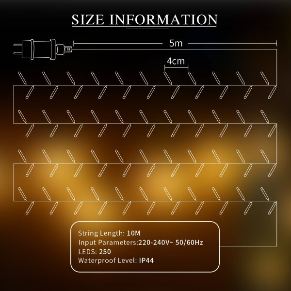 Lanț LED decorativ de exterior 250xLED/10m IP44 alb cald Aigostar