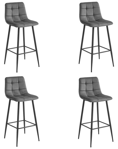 Scaun de bar ARCETO VELVET cu picioare negre, gri inchis