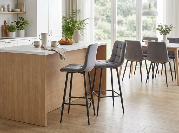 Scaun de bar ARCETO VELVET cu picioare negre, gri inchis