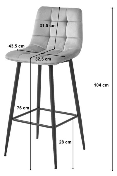 Scaun de bar ARCETO VELVET cu picioare negre, gri inchis