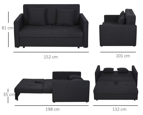 HOMCOM Canapea Extensibila 2 Locuri cu Spațiu de Depozitare Design 2 în 1 pentru Salon Sufragerie Dormitor | Aosom Romania