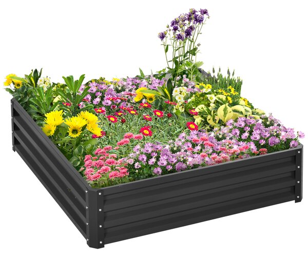 Outsunny Jardiniera Pat de Gradina Inaltat Galvanizat Cadru din Otel pentru Legume Flori Plante Aromatice 120X120X30cm | Aosom Romania