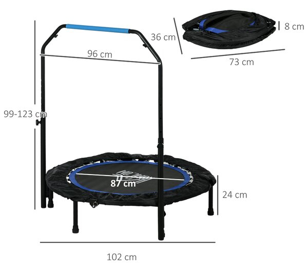 HOMCOM Trambulină Elastică Pliabilă cu Mâner Reglabil, Ø102x99123 cm, Albastru | Aosom Romania