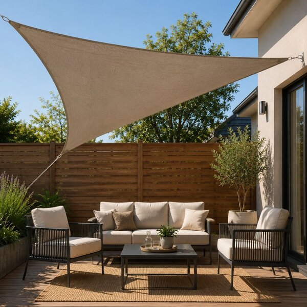 Pânză de umbrire triunghiulară 3x3x3 m, taupe, cu protecție solară UPF 50+