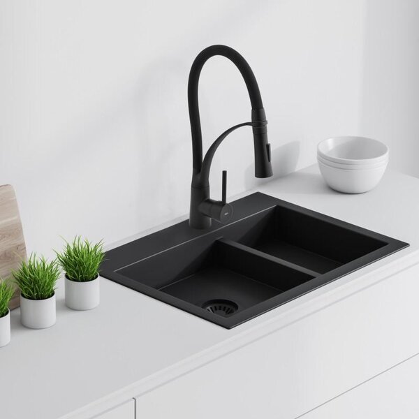 Erga Zefir, baterie chiuveta inalta cu brat elastic h-430, negru mat, ERG-YKA-BZ.ZEFIR-BLK