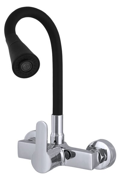 Gamma Flex 3000, baterie pentru chiuvetă montată pe perete cu braț flexibil, crom negru, GMA-BFXS-3000BK