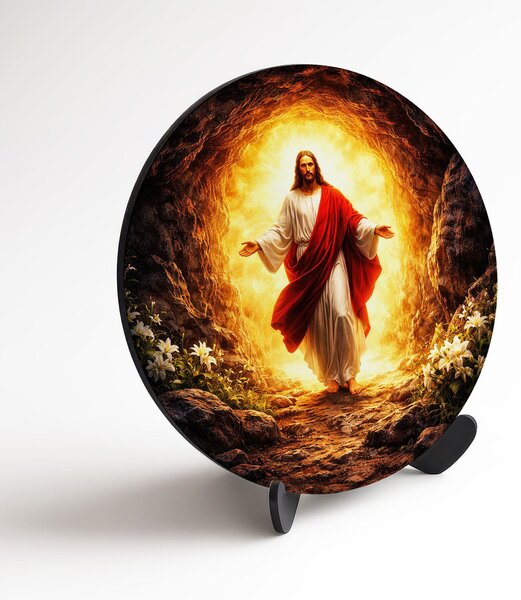 DUBLEZ | Tablou religios rotund - Renașterea lui Isus | Imprimare UV premium