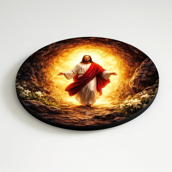 DUBLEZ | Tablou religios rotund - Renașterea lui Isus | Imprimare UV premium