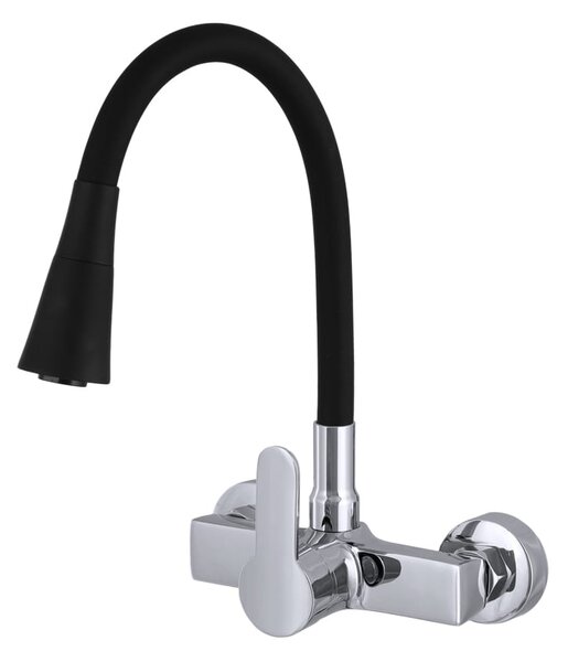 Gamma Flex 3000, baterie pentru chiuvetă montată pe perete cu braț flexibil, crom negru, GMA-BFXS-3000BK