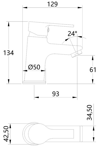 Invena Bralos, baterie chiuveta h-134, negru mat, INV-BU-07-004-A