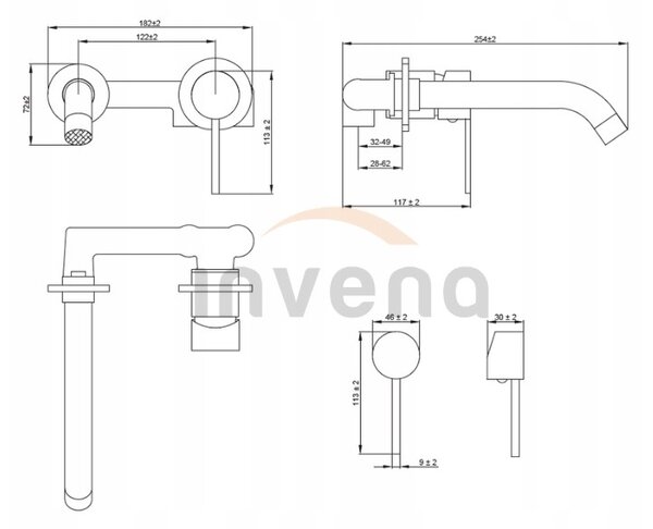 Invena Dafni, robinet de chiuvetă ascuns, negru mat, BP-88-U04-A
