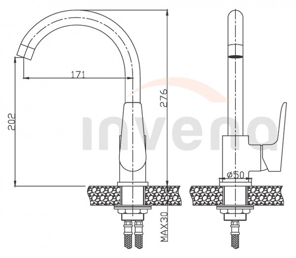Invena Dokos, baterie pentru chiuveta cu pipa pivotanta in forma de U, crom, INV-BZ-19-001-V