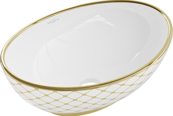Mexen Elza chiuvetă pe blat 40 x 33 cm, albă/model de grilaj auriu - 21014009