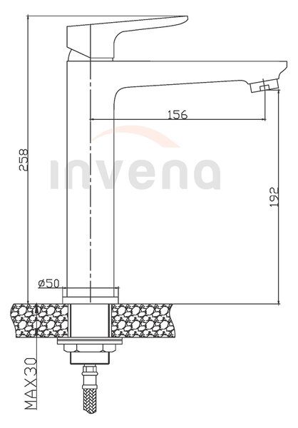Invena Dokos, baterie pentru chiuveta inalta, crom, INV-BU-19-W01-V