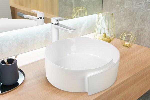 Invena Dokos, baterie pentru chiuveta inalta, alb-crom, INV-BU-19-W02-V