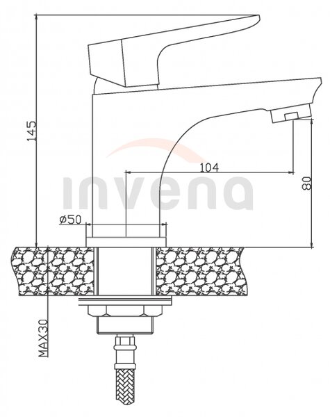 Invena Dokos, baterie chiuveta, crom, INV-BU-19-001-V