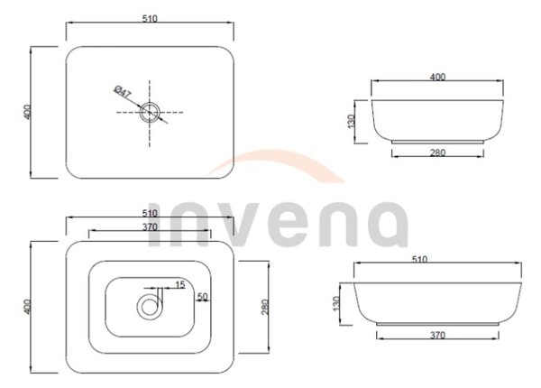 Invena Florina, chiuveta ceramica 51x40x13 cm, imitatie piatra, INV-CE-40-706-C
