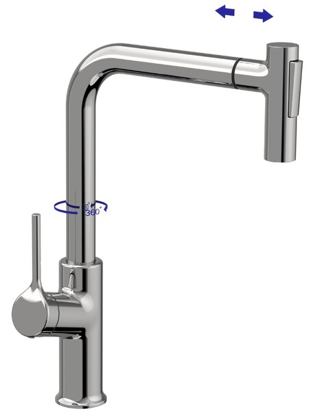 Invena Farsala, baterie pentru chiuveta inalta cu gura extragabila cu 2 functii h-369, crom, INV-BZ-40-L01-S