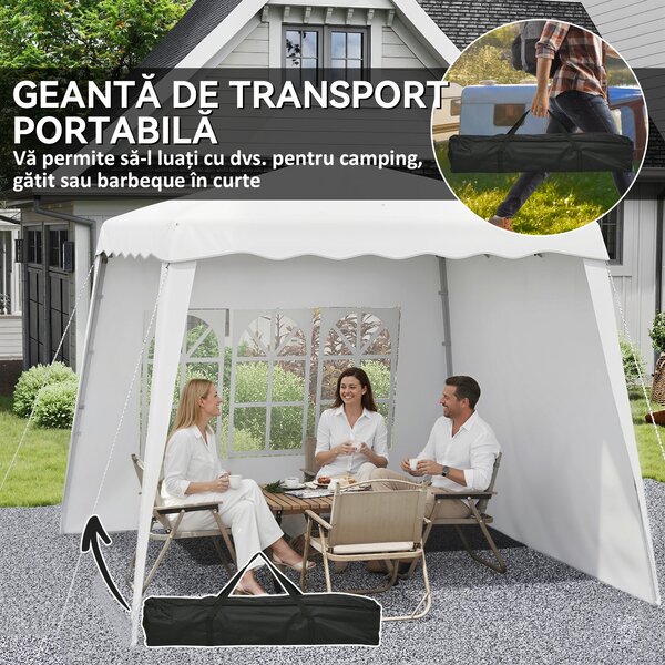 Outsunny Pavilion Pliabil UV50+ cu 2 Părți Laterale Stâlpi Oblici Geantă Transport | Aosom Romania