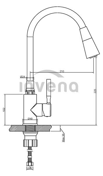 Invena Hula, baterie chiuveta inalta 2 functii, bej, INV-BZ-85-P03-L