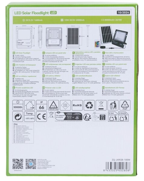 Proiector LED RGB solar dimabil Aigostar LED/10W/3,2V IP66 + telecomandă