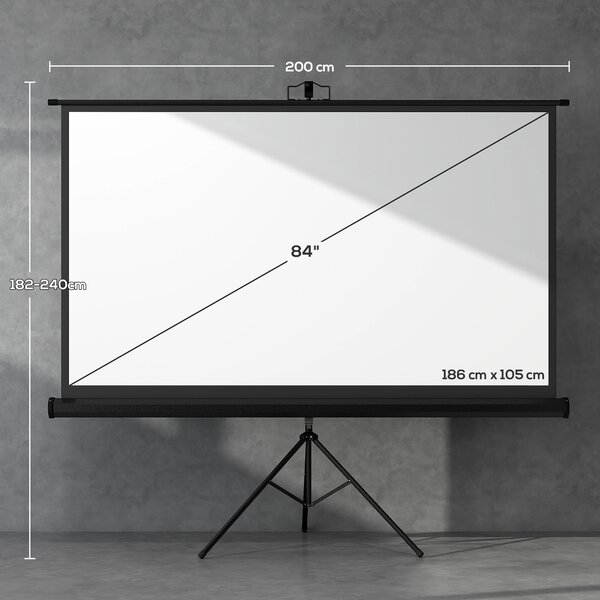 HOMCOM Ecran de proiecție pliabil de 84" format 16:9 cu trepied ajustabil, 200x8x118 cm, negru | Aosom Romania
