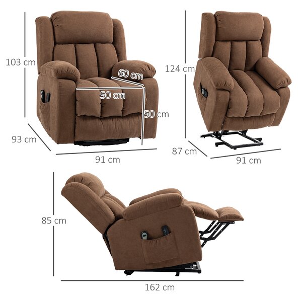 HOMCOM Scaun cu Ridicare și Înclinare, Scaun Tapițat din Material Rezistent pentru Sufragerie cu Telecomandă, 91x93x103 cm, Maro | Aosom Romania