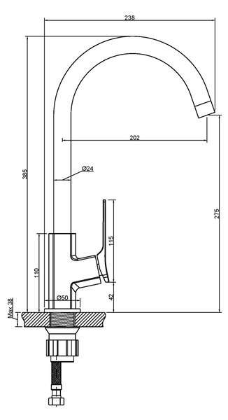 Invena Neri, baterie chiuveta inalta h-385, cupru mat, INV-BZ-P1-014-L