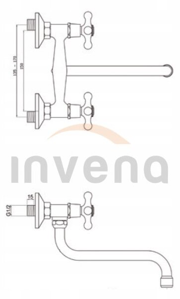 Invena Roma, baterie chiuveta cu gura prelungita 200mm tip S, crom, INV-BC-21-00S-L