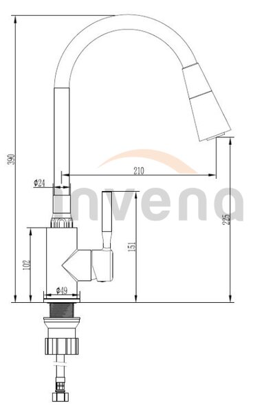 Invena Pogo, baterie chiuveta inalta 2 functii, negru-crom, INV-BZ-80-L04-L