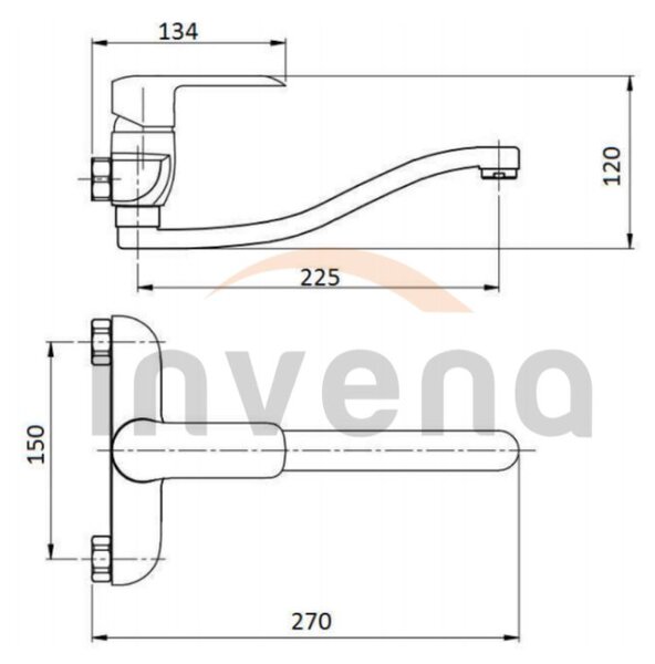 Invena Siros, baterie pentru chiuveta montata pe perete, negru mat, BC-90-004-A