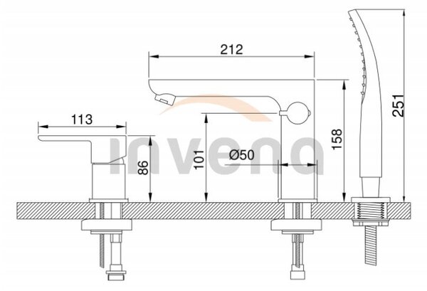 Invena Siros, baterie baie cu 3 orificii, crom, BW-90-S01-A