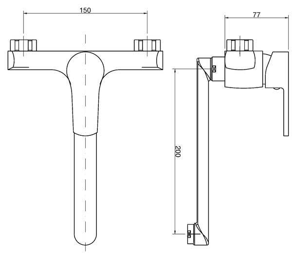 Invena Verso, baterie de perete pentru chiuvetă cu gura lungă 200 mm, crom, INV-BC-82-001-C