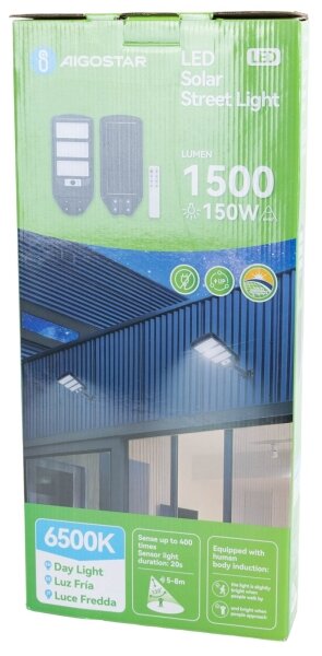 Lampă LED stradală solară cu senzor Aigostar LED/150W/3,2V + telecomandă