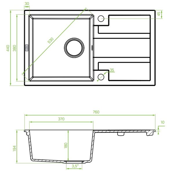 Laveo Barbados, chiuvetă granit cu 1 cameră 760x440x194 mm, bej, LAV-SBB_411T