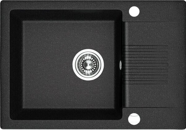 Laveo Celia, chiuveta granit cu 1 camera 650x440x185 mm cu scurgere scurta, negru, LAV-SBC_713T