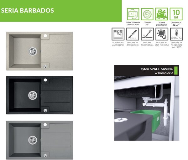 Laveo Barbados, chiuvetă granit cu 1 cameră 760x440x194 mm, bej, LAV-SBB_411T