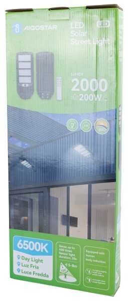 Lampă LED stradală solară cu senzor Aigostar LED/200W/3,2V 6500K + telecomandă